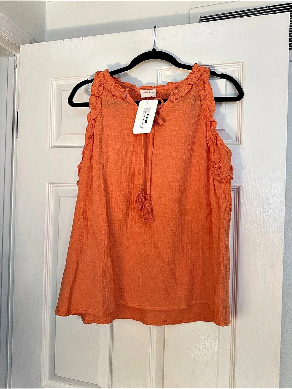 Hailey & Co. Orange Ruffle Tank Top. in Orange